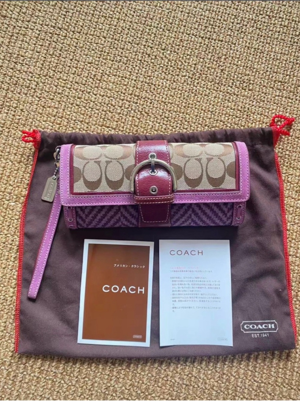 COACH Signature Canvas and Pink Leather clutch wristlet